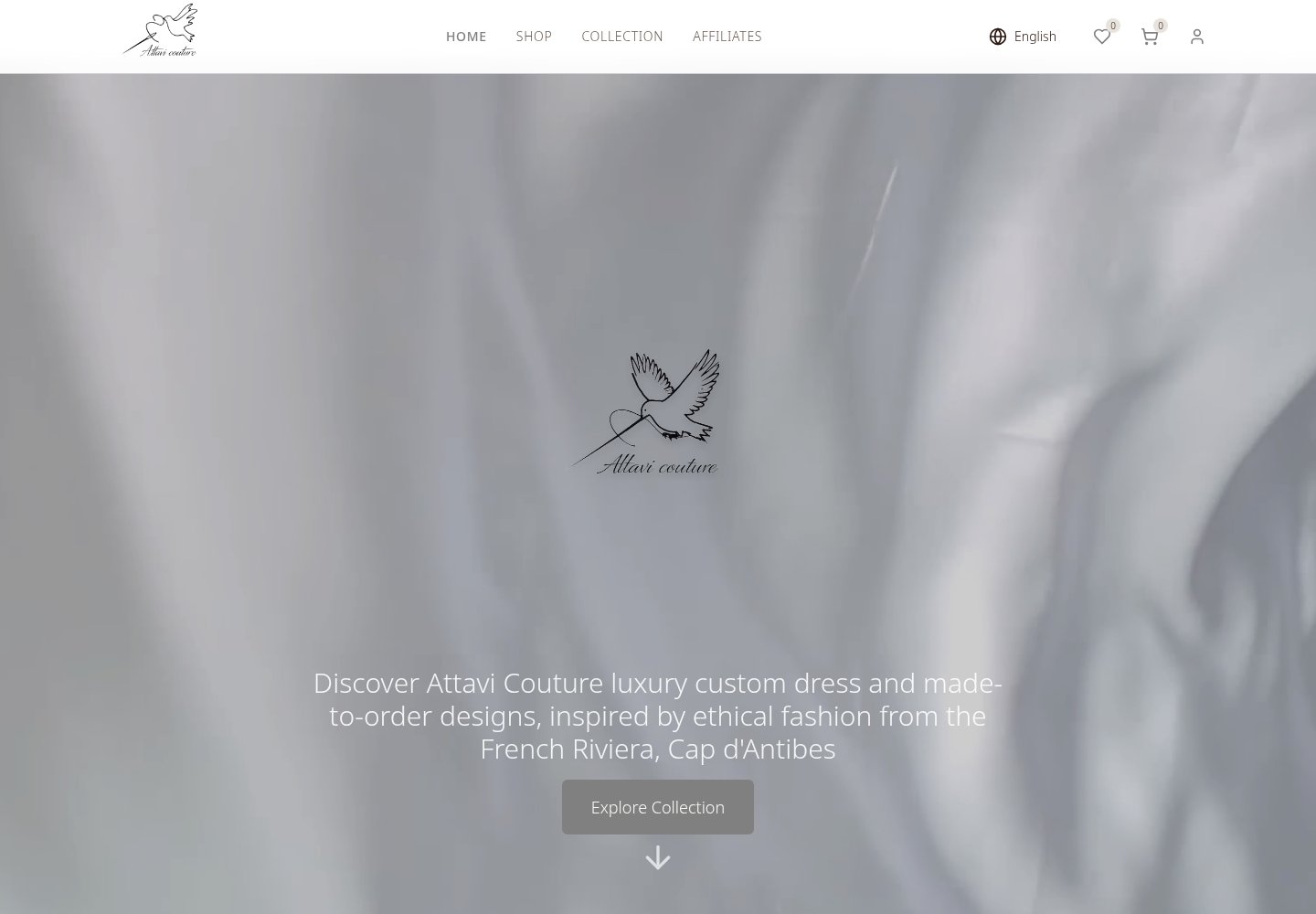 Homepage of the Attavi Couture website